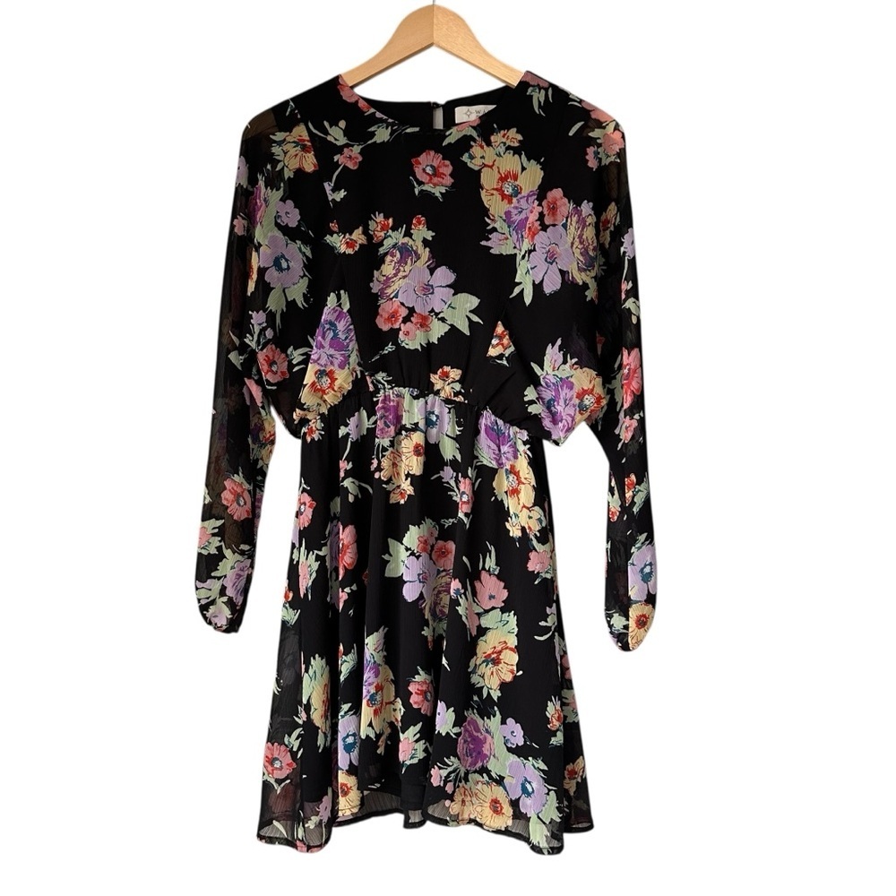 Wayf Floral Long Sleeve Dress in Black and Multicolor, XS - Picture 2 of 10